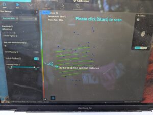 shot of the scanning software setup page with frame rate options and a "start scan" button