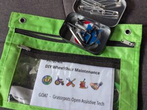 a small pouch with fix it zine and tools, bolts added to a little tin that goes in that kit