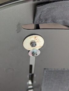 some not exactly right and not matching large washers holding the bolts on