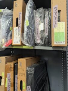 wheelchair cushions labelled and organized by size