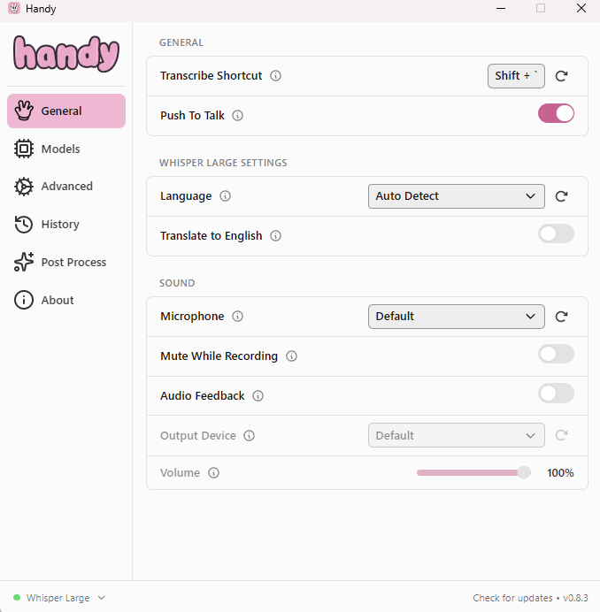 Handy General settings