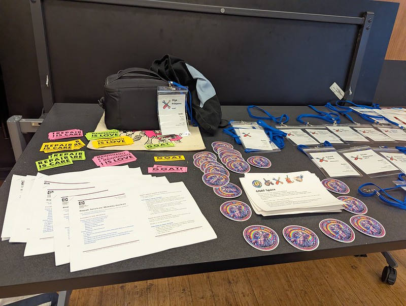 name badges and fun stickers on a table